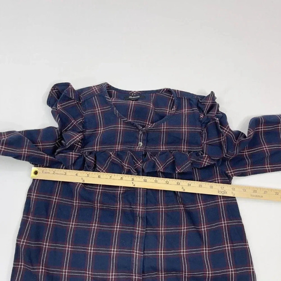Madewell Navy Plaid Ruffle Yoke Blouse - Picture 5 of 9